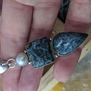 Pearl and dendritic opal pendant